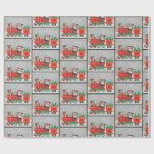 Kerstman met  trein met retourtrein cadeaupapier (Vlak)