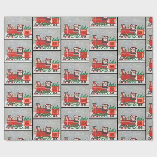 Kerstman met  trein met retourtrein cadeaupapier (Vlak)