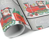 Kerstman met  trein met retourtrein cadeaupapier (Rol Hoek)
