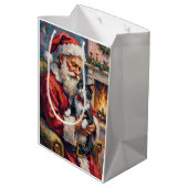 Kerstman met Tuxedo-kat Kerstkunst Medium Cadeauzakje (Achterkant Gekanteld)