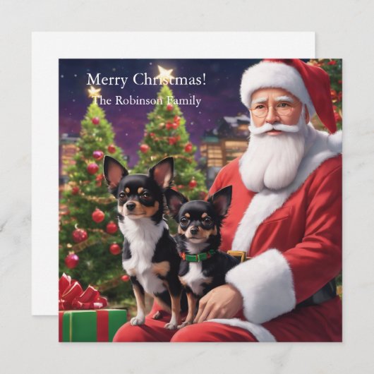 Kerstman met twee chihuahua's feestdagenkaart (Voorkant / Achterkant)