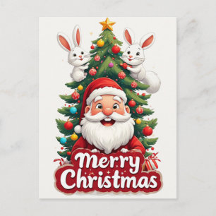 Kerstman met twee konijnen Kerstboom Briefkaart