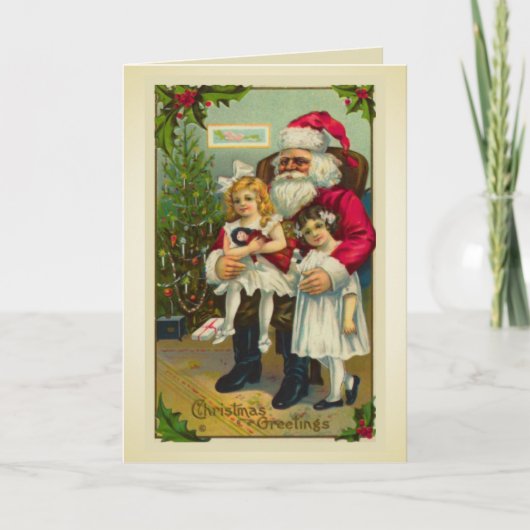 Kerstman met twee meisjes feestdagen kaart (Voorkant)