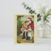 Kerstman met twee meisjes feestdagenkaart (Staand voorkant)