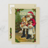Kerstman met twee meisjes feestdagenkaart (Voorkant / Achterkant)