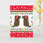 Kerstman met tweekleppige chocolade-labradors kaart (Gele Bloem)