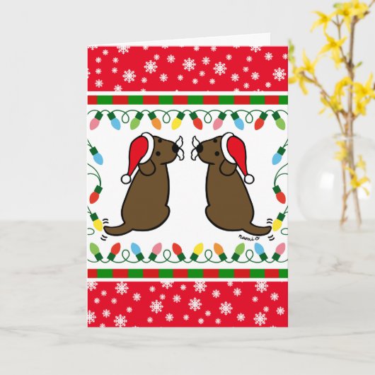 Kerstman met tweekleppige chocolade-labradors kaart (Gele Bloem)