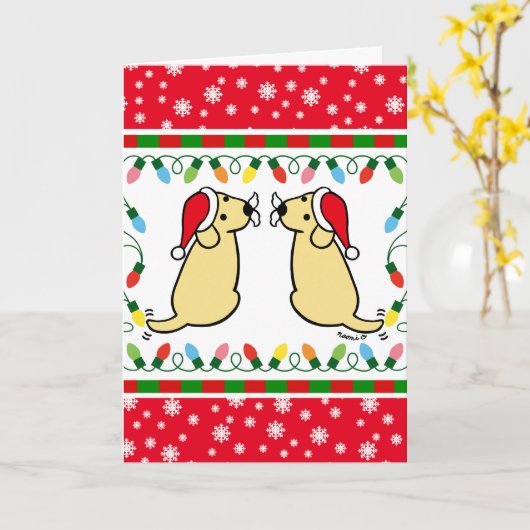 Kerstman met tweelinggele labradors kaart (Gele Bloem)