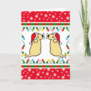 Kerstman met tweelinggele labradors kaart