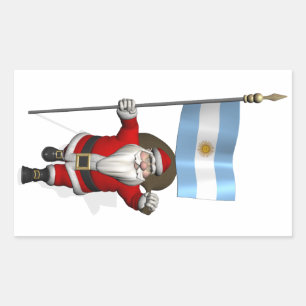 Kerstman met vaandel van Argentinië Rechthoekige Sticker