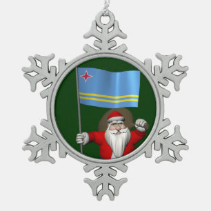 Kerstman Met Vaandel Van Aruba Tin Sneeuwvlok Ornament