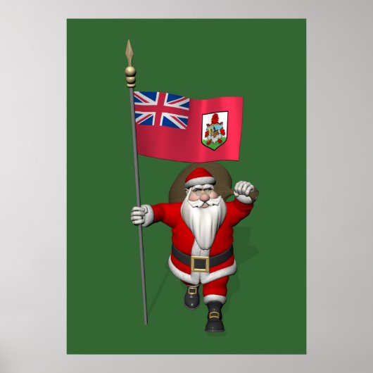 Kerstman met vaandel van Bermuda Poster (Voorkant)