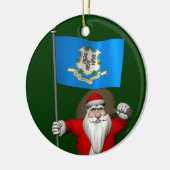 Kerstman met vaandel van Connecticut Keramisch Ornament (Links)