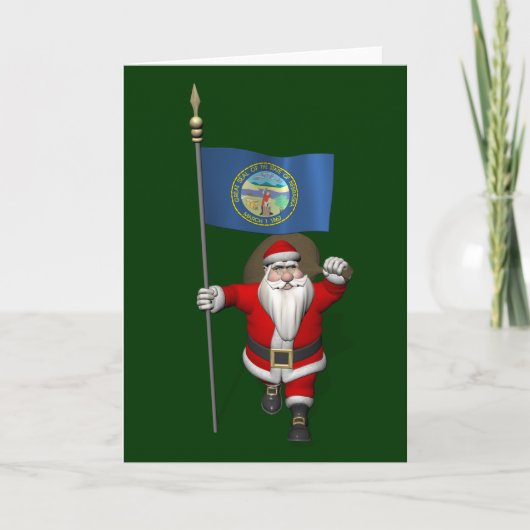 Kerstman met vaandel van Nebraska Feestdagen Kaart (Voorkant)