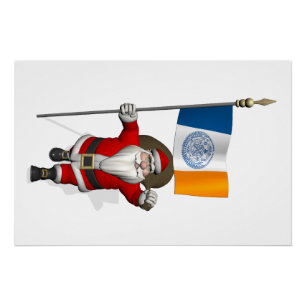 Kerstman met vaandel van New York City NY Perfect Poster