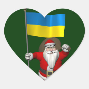 Kerstman met vaandel van Oekraïne Hart Sticker