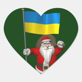 Kerstman met vaandel van Oekraïne Hart Sticker