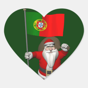Kerstman met vaandel van Portugal Hart Sticker