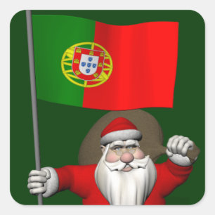Kerstman met vaandel van Portugal Vierkante Sticker