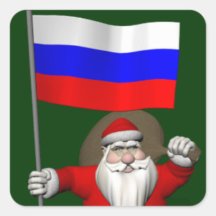 Kerstman met vaandel van Rusland Vierkante Sticker