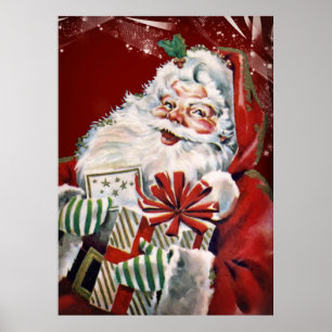 kerstman met veel cadeautjes poster