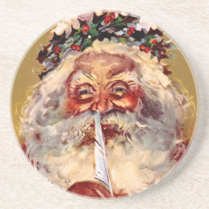 Kerstman met Veer Zandsteen Onderzetter