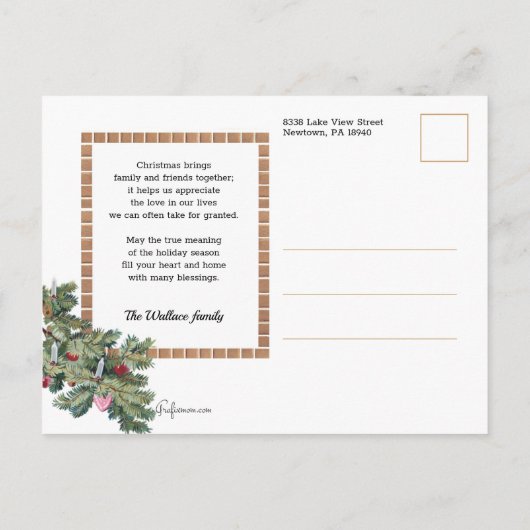  kerstman met versierde kerstboom briefkaart (Achterkant)