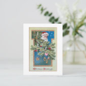 kerstman met versierde kerstboom briefkaart (Staand voorkant)