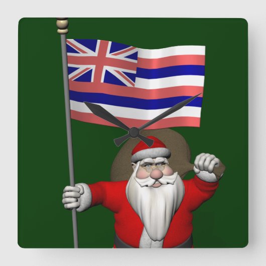 kerstman met vertrek uit Hawaii Vierkante Klok (Voorkant)