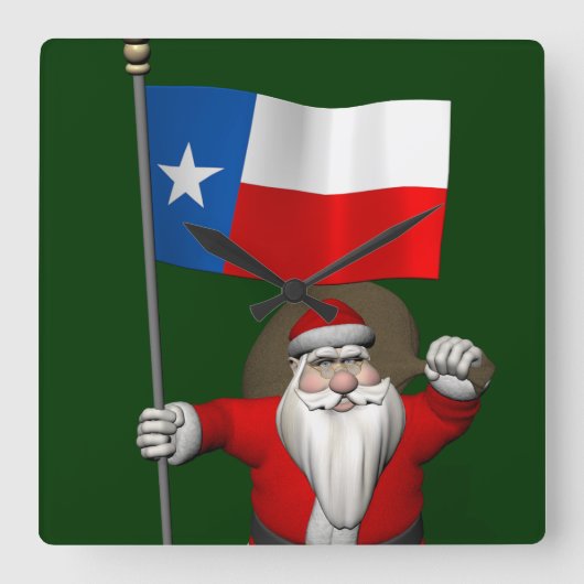 kerstman met vertrek uit Texas Vierkante Klok (Voorkant)