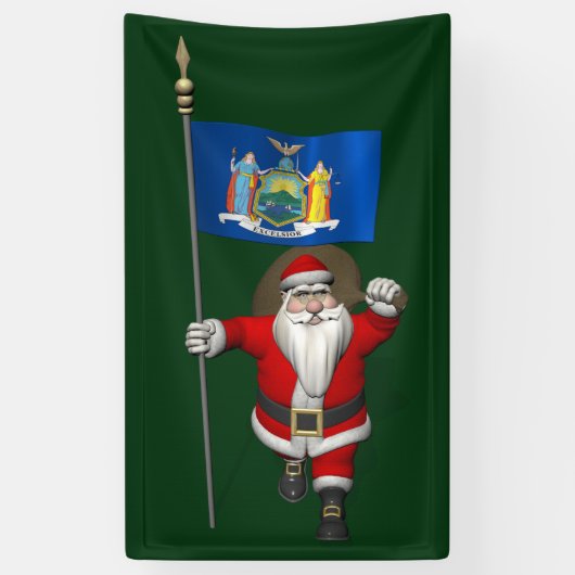 kerstman met vlag van de staat New York Spandoek (Verticaal)