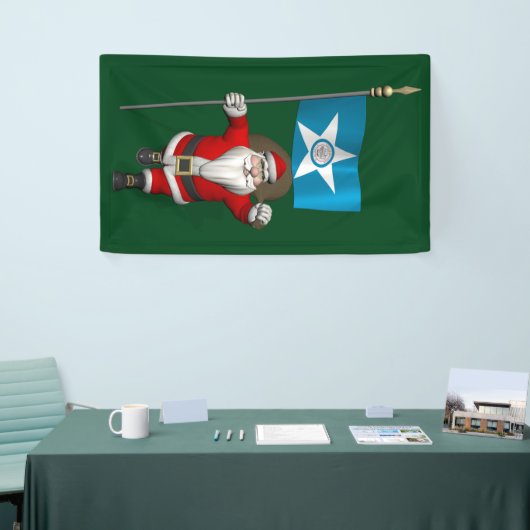 kerstman met vlag van Houston Texas Spandoek (Beurs)