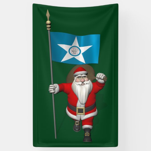 kerstman met vlag van Houston Texas Spandoek (Verticaal)