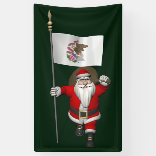 kerstman met vlag van Illinois Spandoek (Verticaal)