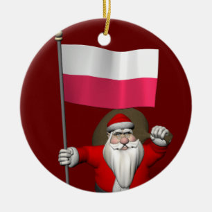 kerstman met vlag van Polen Keramisch Ornament