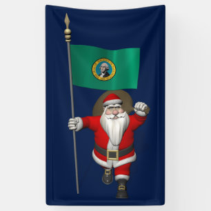 kerstman met vlag van Washington Spandoek