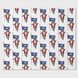 kerstman met vlag van Wyoming Cadeaupapier