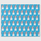 Kerstman met vogel op Aqua Cadeaupapier (Vlak)