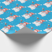 Kerstman met vogel op Aqua Cadeaupapier (Hoek)