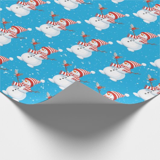 Kerstman met vogel op Aqua Cadeaupapier (Hoek)