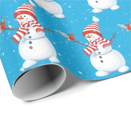 Kerstman met vogel op Aqua Cadeaupapier (Rol Hoek)