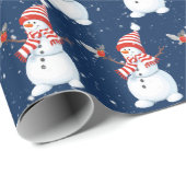 Kerstman met vogel op blauw cadeaupapier (Rol Hoek)