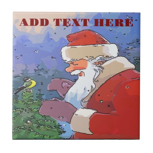 Kerstman met vogel tegeltje (Voorkant)