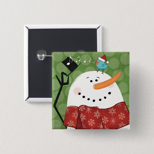 kerstman met vogel vierkante button 5,1 cm (Voorkant /achterkant)
