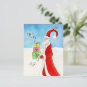 Kerstman met vogeltjes in het briefkaart van de Sn (Staand voorkant)