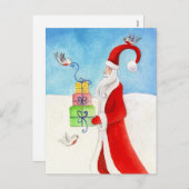 Kerstman met vogeltjes in het briefkaart van de Sn (Voorkant / Achterkant)