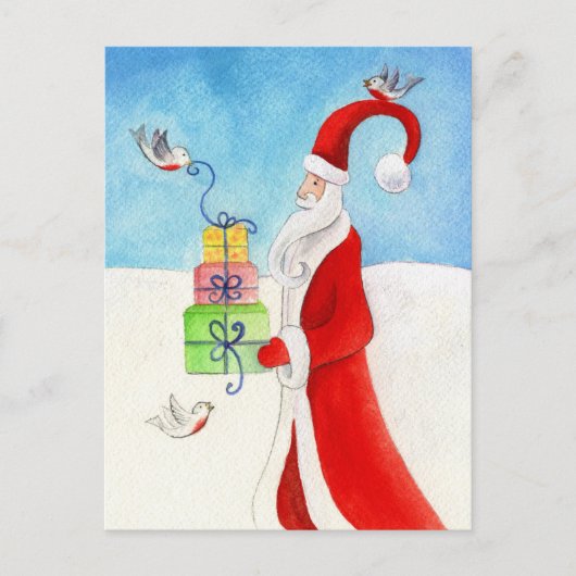 Kerstman met vogeltjes in het briefkaart van de Sn (Voorkant)