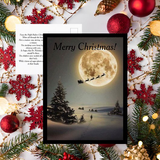  kerstman met volle maan vliegend Briefkaart