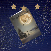  kerstman met volle maan vliegend rendier kaart