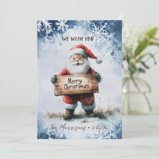 Kerstman met vrolijk kerstfeest feestdagenkaart (Staand voorkant)